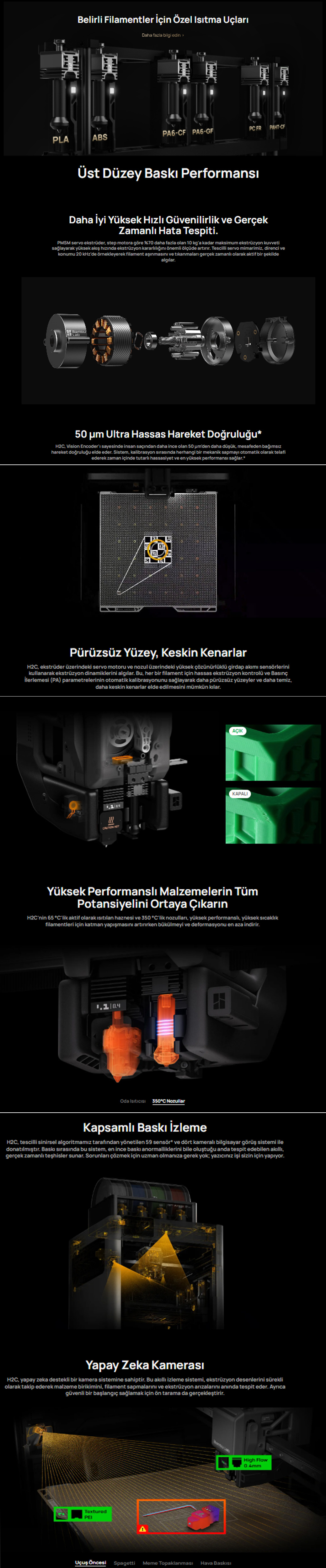 Bambu Lab H2c Combo 3D Yazıcı - Çift Nozul, 350°C Hotend, Endüstriyel Hassasiyet